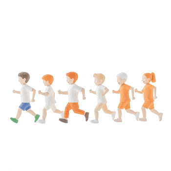 A diverse group of children joyfully walking together in a line. png