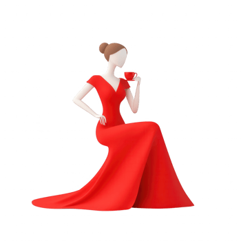 Elegant woman in a stunning red dress, showcasing style and sophistication. png
