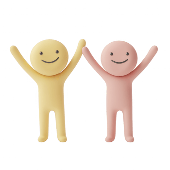 Two cheerful, colorful figurines celebrating friendship and happiness together. png