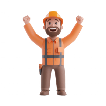 Cheerful construction worker celebrating success with raised fists. png