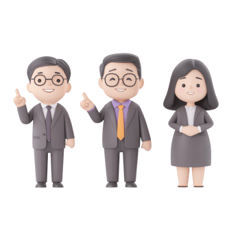 Three cartoon business professionals celebrating a successful idea with cheerful gestures. png