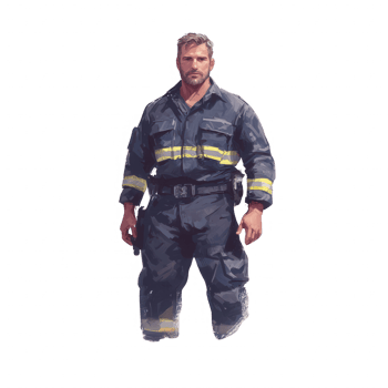 A confident firefighter stands ready in his uniform, showcasing bravery and dedication. png