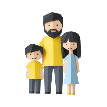 A cheerful family portrait with playful cartoon characters representing unity and joy. png