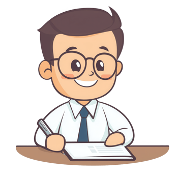 A cheerful young man in glasses writing notes at his desk, showcasing productivity. png