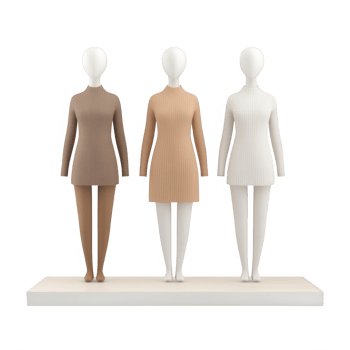 Three stylish mannequins in different skin tones, showcasing modern fashion. png