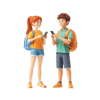 Two friends engaging with their smartphones in a casual setting. png