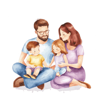 A joyful family of four enjoying quality time together in a warm, loving atmosphere. png