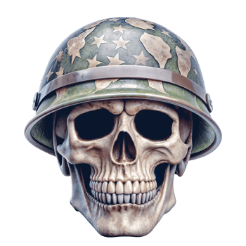 A skull adorned with a military helmet that has stars inscribed on it png
