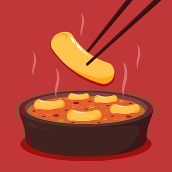 Tteokbokki Noodle . Korean food. Spicy rice cake. Tteokbokki logo design. vector
