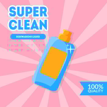 Super Clean Dishwashing Liquid Product Advertising Banner Template, Liquid Detergent in Plastic Bottle Illustration vector