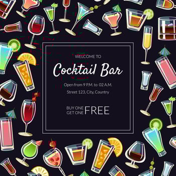 Welcome to Cocktail Bar Banner Template, Alcoholic Beverages, Restaurant, Cafe, Party Invitation, Card, Flyer Illustration vector