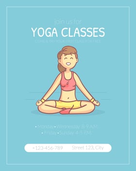 Yoga Classes Banner Template, Girl Practicing Yoga, Healthy Lifestyle Illustration vector