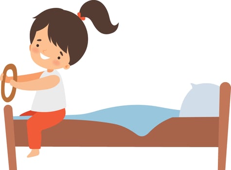 Happy Smiling Creative Girl Character Driving Car Made of Wooden Bed Cartoon Illustration vector