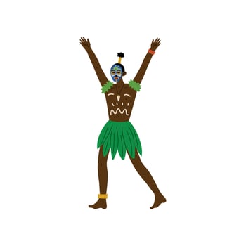 African Man, Male Aboriginal Dressed in Bright Traditional Tribal Clothing, with Painted Face and Ethnic Jewelry Illustration vector