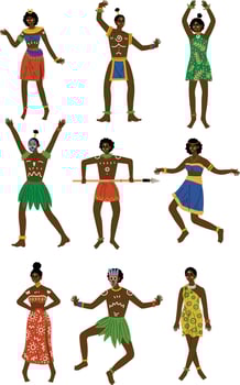 African People Set, Male and Female Aboriginal Dressed in Bright Traditional Tribal Clothing and Ethnic Jewelry Illustration vector