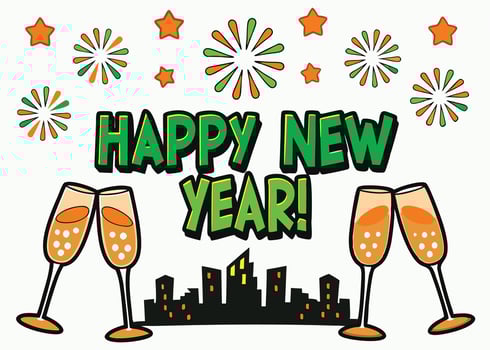 Celebrate the New Year with champagne and fireworks in the city vector