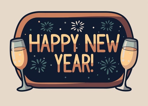 Celebration with champagne glasses and fireworks for New Year vector