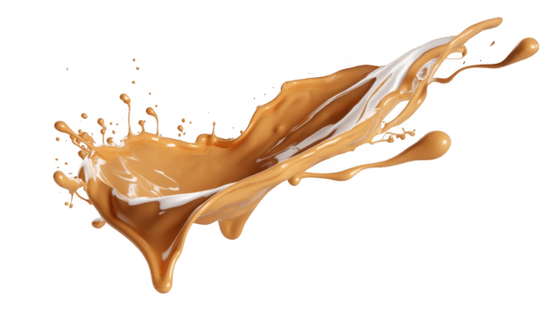 3d Dynamic caramel splashes and droplets in liquid form against a clear backdrop, ideal for food and beverage promotions a transparent background png