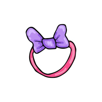 Cute pink headband with a vibrant purple bow illustration. Playful and girly hair accessory design, ideal for kids fashion, style elements, and colorful decoration projects vector