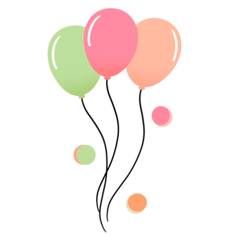 Three colorful balloons with strings, Green, pink and orange balloons png