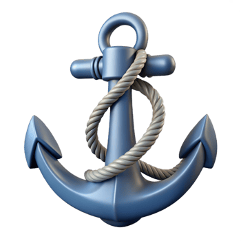 3D Render of a Blue Anchor with Rope png
