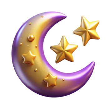 3D Render Golden Crescent Moon with Stars png