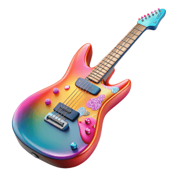 Rainbow Electric Guitar 3D Illustration png