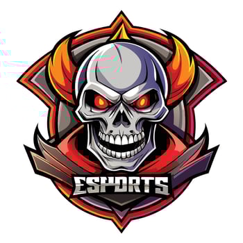 esports logo with skull and flames vector