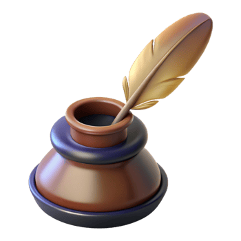 3D Render Quill and Inkpot Illustration png