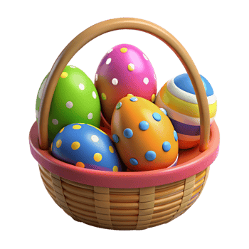 Colorful Easter Eggs in Basket 3D Render png