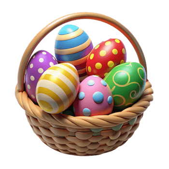 Colorful Easter Eggs in Basket 3D Render png