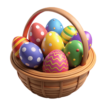 Colorful Easter Eggs in Basket 3D Render png