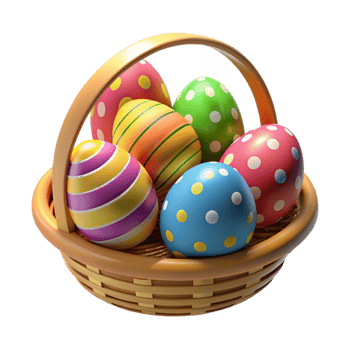 Colorful Easter Eggs in Basket 3D Render png