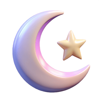 Crescent Moon and Star 3D Render png