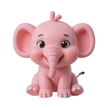 3D of a cheerful cute pink elephant emoji on Transparent Background png