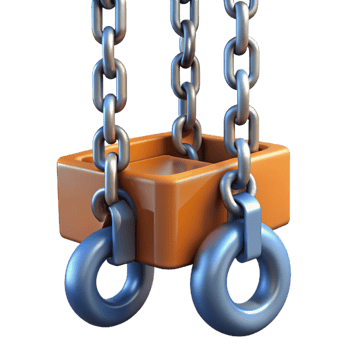3D Render Orange Block Suspended by Chains png