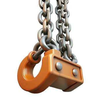 3D Render Orange Hook with Metal Chains png
