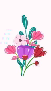 Flower bouquet wedding ornament illustration with leaves in cartoon style vector