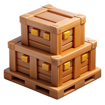 3D Render Stacked Wooden Crates on Pallet png