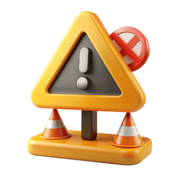 3D Illustration of Caution Sign with Cones png