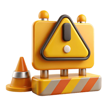 3D Render Warning Sign and Cone png