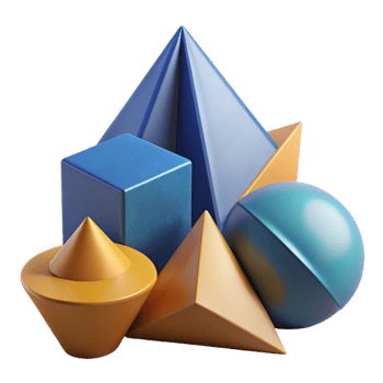 3D Render Blue and Gold Geometric Shapes png