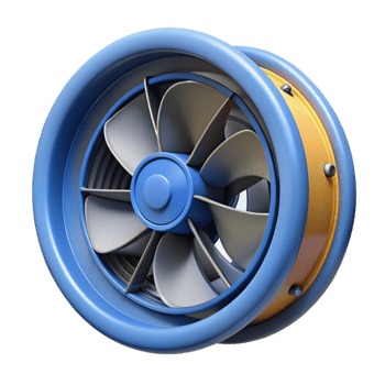 3D Render Blue and Yellow Industrial Fan Illustration png