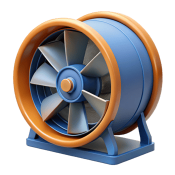 3D Render Blue Orange Industrial Fan png