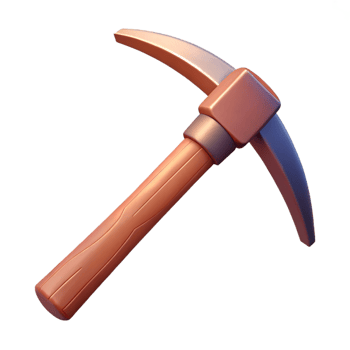 3D Render Pickaxe Wooden Handle Mining Tool png