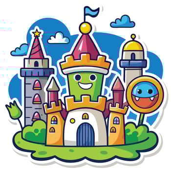 cartoon castle with a happy face and a castle vector