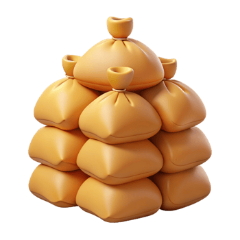 3D Render Stack of Yellow Sacks png
