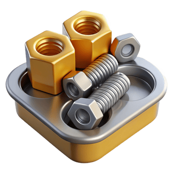 3D Render Golden and Silver Nuts Bolts in Tray png