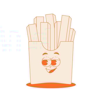 Funky french fries character in red box in trendy retro groovy style. Psychedelic fast food mascot with face. Cool sticker in monochrome palette vector