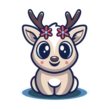 cute little deer with flowers on its head illustration vector